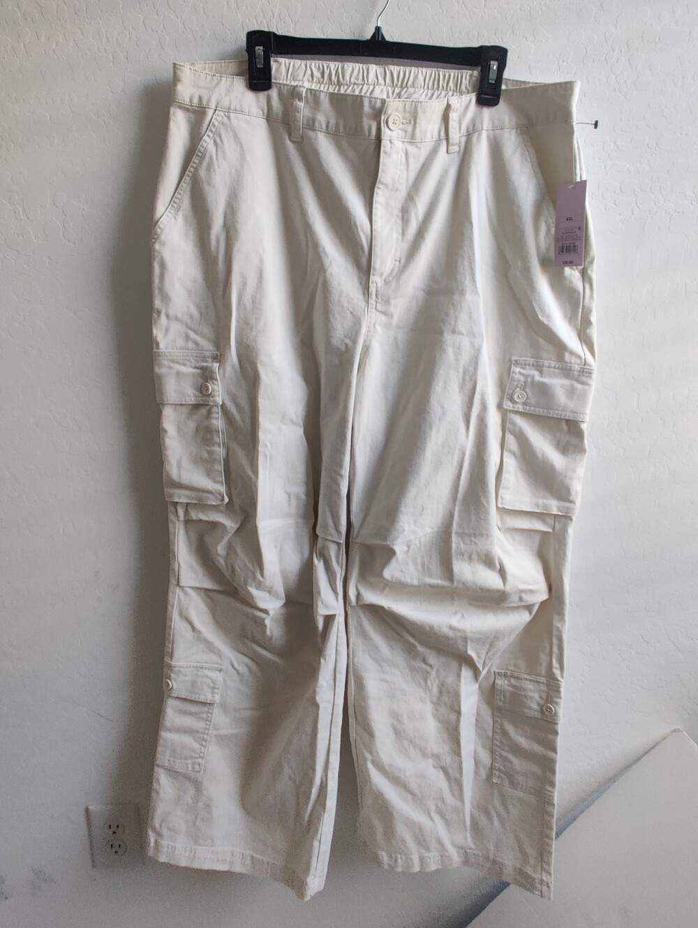 🆕 Wild Fable Off-white/Cream Cotton Cargo Trousers Gorpcore Casual Utility_XXL